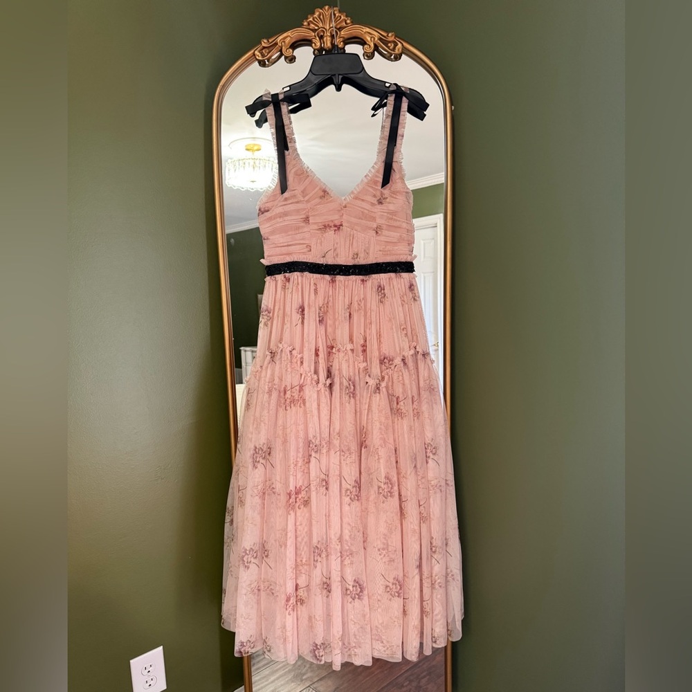 Needle & Thread Pink Floral Maxi Dress with Black Accents